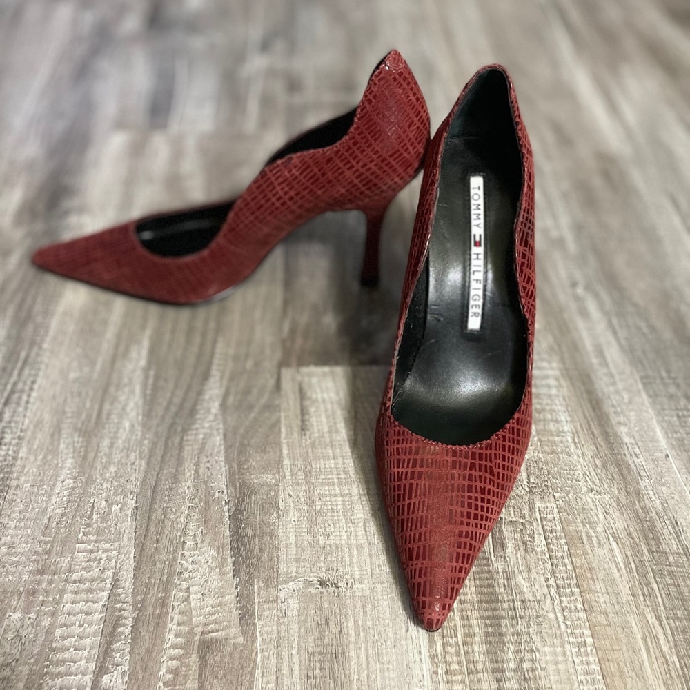 Tommy Hilfiger Stiletto Heels Red Leather Size 5.5